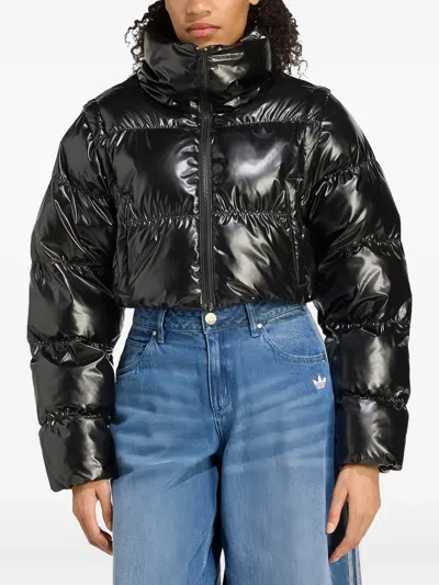 Adidas Originals Shiny Black Convertible Cropped Puffer Jacket