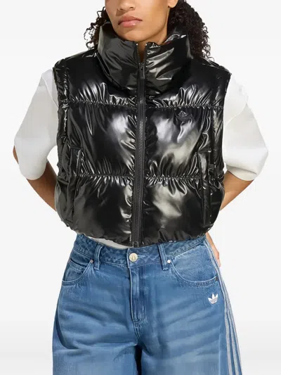 Adidas Originals Shiny Black Convertible Cropped Puffer Jacket