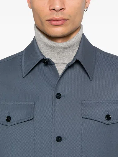 Lardini Cotton Jacket With Buttoned Pockets In Blue