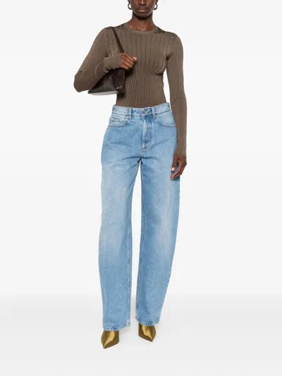 Mugler Ribbed Round-neck Sweater In Brown