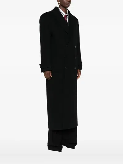 Saint Laurent Double-breasted Wool Coat In Black