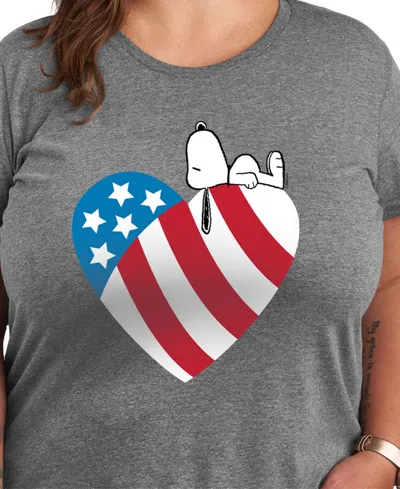 Hybrid Apparel Plus Size Peanuts Snoopy American Flag Heart Graphic T-shirt In Gray