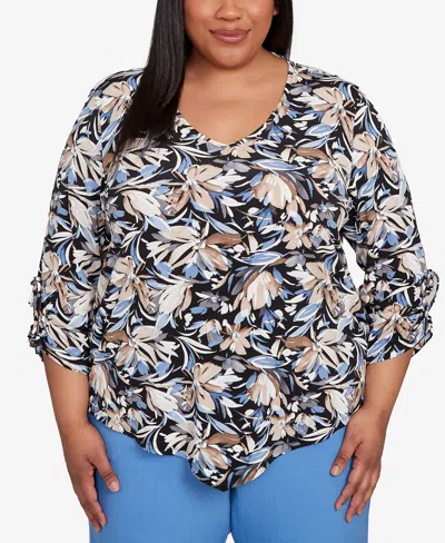 Alfred Dunner Plus Size As Usual Tie Sleeve Brushstroke Floral Knit Top In Multi