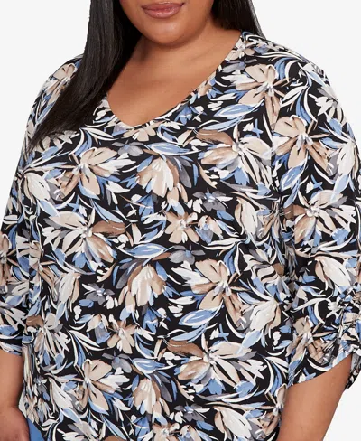 Alfred Dunner Plus Size As Usual Tie Sleeve Brushstroke Floral Knit Top In Multi