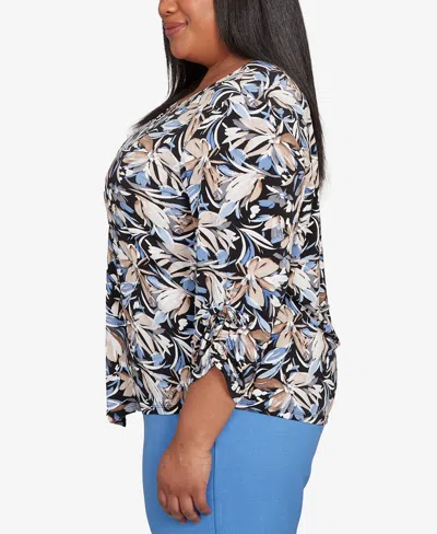 Alfred Dunner Plus Size As Usual Tie Sleeve Brushstroke Floral Knit Top In Multi