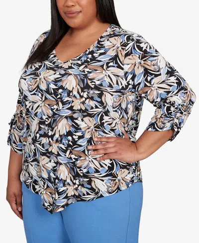Alfred Dunner Plus Size As Usual Tie Sleeve Brushstroke Floral Knit Top In Multi