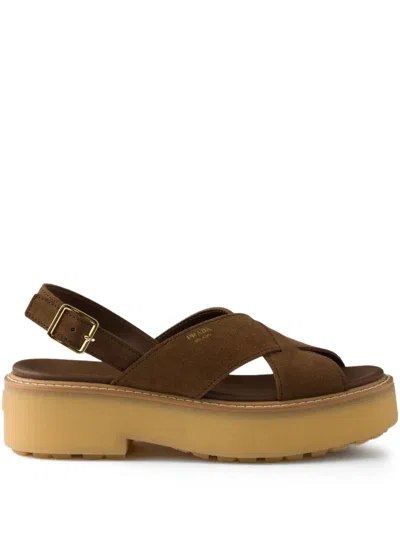 Prada Suede Platform Sandals With 5.5 Cm Sole In Brown