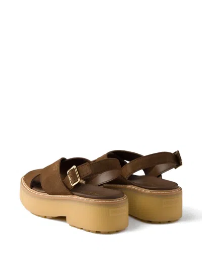 Prada Suede Platform Sandals With 5.5 Cm Sole In Brown