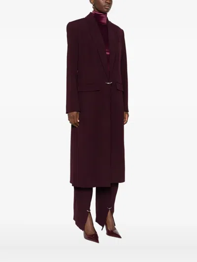 Mugler Notched-lapel Wool Coat In Burgundy