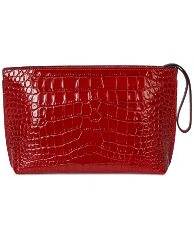 Ralph Lauren Crocodile-embossed Leather Zipper Pouch In Red