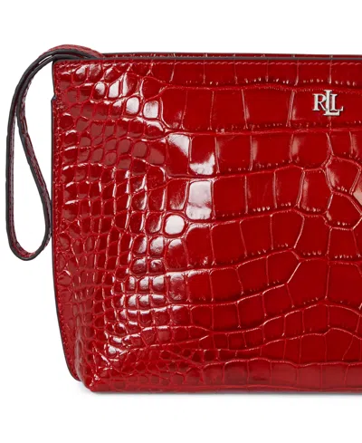 Ralph Lauren Crocodile-embossed Leather Zipper Pouch In Red