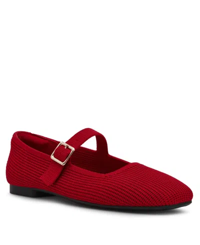 Anne Klein Women's Mabel Knit Mary Jane Flats In Red