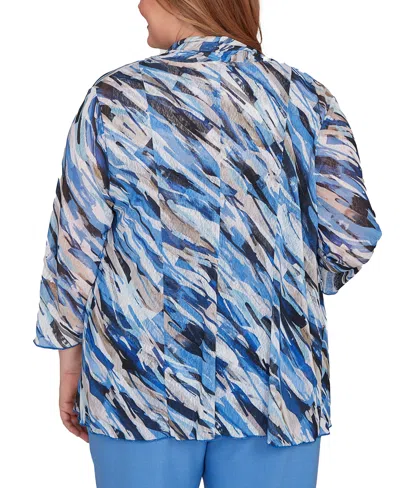 Alfred Dunner Plus Size Textured Mesh Printed Two In One Top With Necklace In Blue