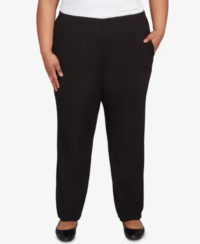 Alfred Dunner Plus Size Textured Pull On Elastic Short Length Pants In Black