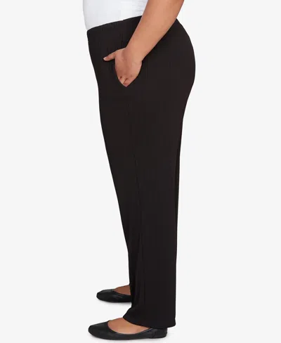 Alfred Dunner Plus Size Textured Pull On Elastic Short Length Pants In Black