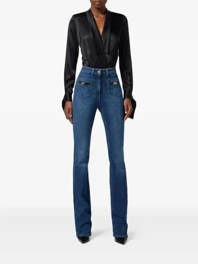 Elisabetta Franchi Panelled Button-cuff Bodysuit In Black