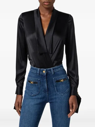 Elisabetta Franchi Panelled Button-cuff Bodysuit In Black