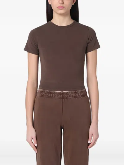 Entire Studios Brown Cropped T-shirt In Cotton In Brown