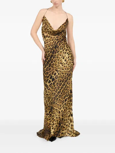 Roberto Cavalli Leopard Print Draped Dress With Open Back In Animal Print