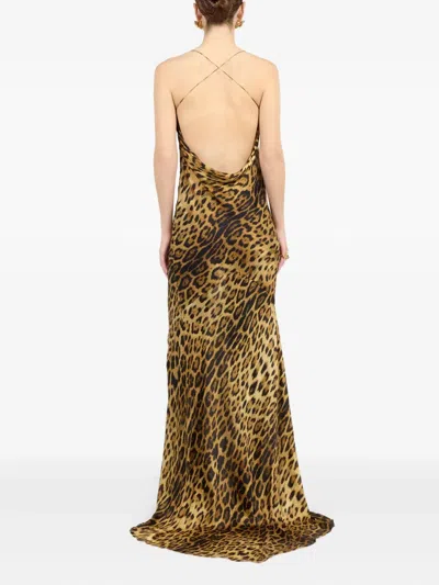Roberto Cavalli Leopard Print Draped Dress With Open Back In Animal Print