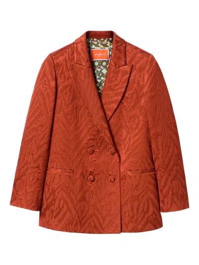 La Doublej Textured Double-breasted Jacket In Brown