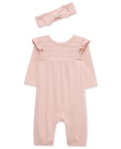 Little Me Baby Girls Jumpsuit & Headband Set In Pink