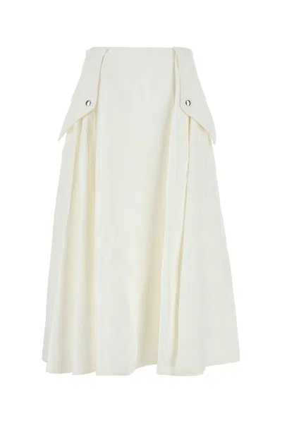 Bottega Veneta Flared High Waist Skirt With Metal Button In Neutral