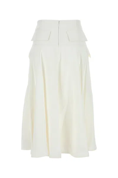 Bottega Veneta Flared High Waist Skirt With Metal Button In Neutral