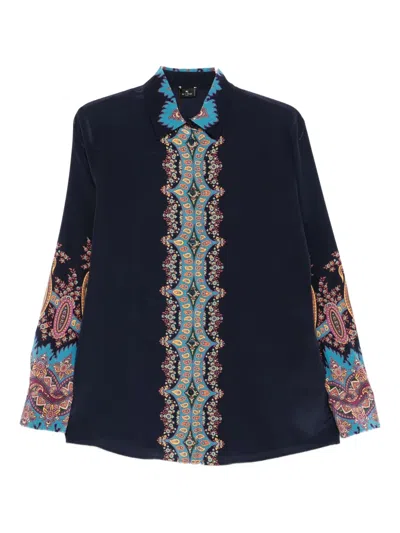 Etro Paisley-print Silk Shirt In Blue