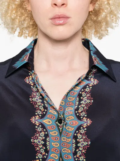 Etro Paisley-print Silk Shirt In Blue