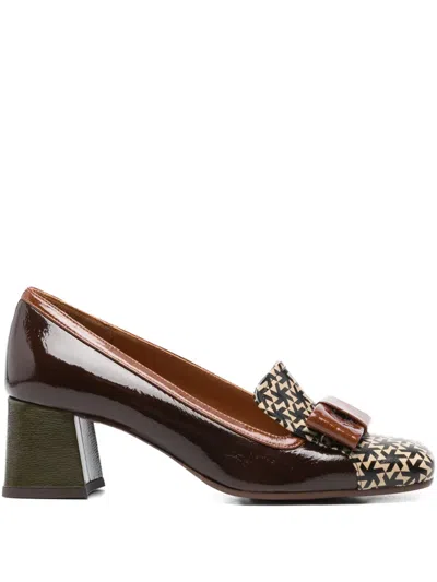 Chie Mihara 50mm Geometric-pattern Block-heel Pumps In Brown
