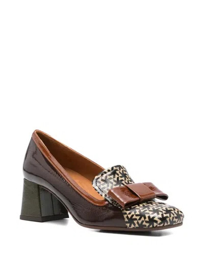 Chie Mihara 50mm Geometric-pattern Block-heel Pumps In Brown