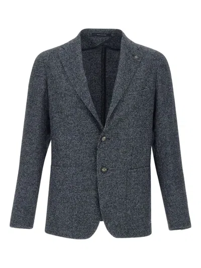 Tagliatore Textured Blazer With Notch Lapel And Tailored Fit In Blue