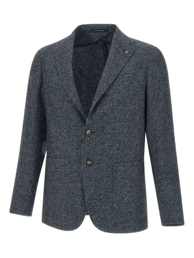 Tagliatore Textured Blazer With Notch Lapel And Tailored Fit In Blue