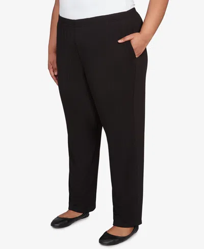 Alfred Dunner Plus Size Textured Pull On Elastic Short Length Pants In Black