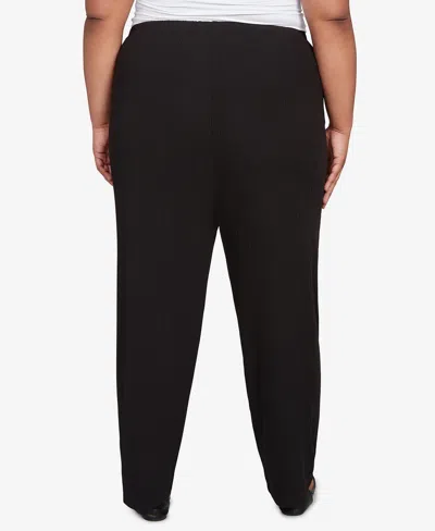 Alfred Dunner Plus Size Textured Pull On Elastic Short Length Pants In Black