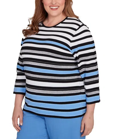 Alfred Dunner Plus Size As Usual Textured Stripe Sweater With Necklace In Multi