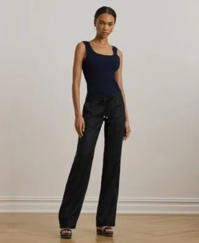Ralph Lauren Wide-leg 100% Linen Pants In Black