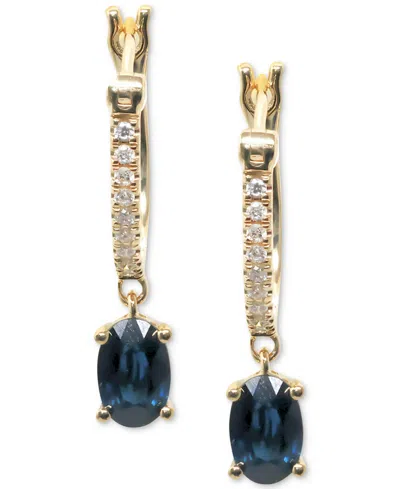 Macy's Sapphire (1-1/5 Ct. T.w.) & Diamond (1/10 Ct. T.w.) Dangle Hoop Earrings In 14k Gold In Gold