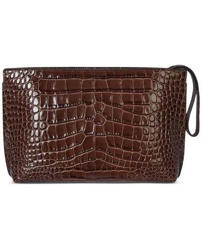 Ralph Lauren Crocodile-embossed Leather Zipper Pouch In Brown
