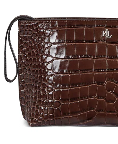 Ralph Lauren Crocodile-embossed Leather Zipper Pouch In Brown