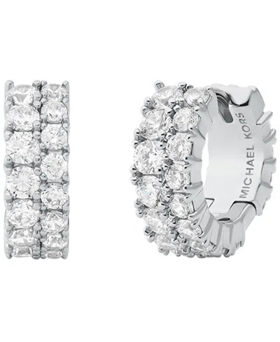 Michael Kors Double Pavé Huggie Earrings In Silver