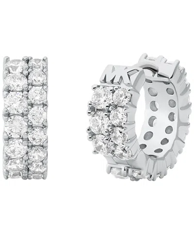 Michael Kors Double Pavé Huggie Earrings In Silver