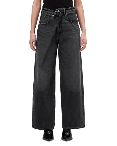 Agolde Vana Black Low-crotch Jeans With Book Closure In Denim Woman In Gray
