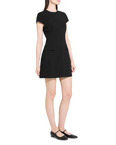 Theory Dolman-sleeve Tweed Canvas Mini Dress In Black