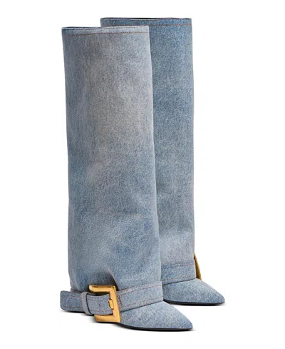 Balmain Anthem Denim Boots In Blue