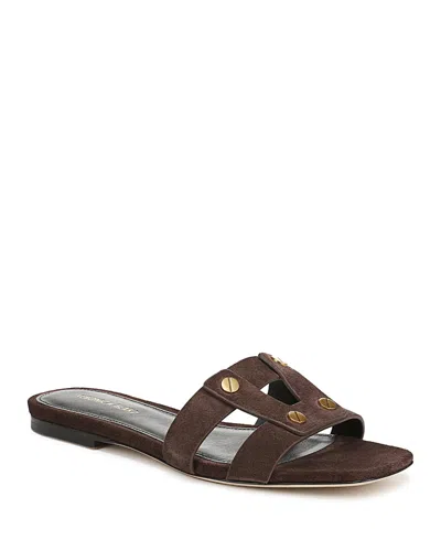 Veronica Beard Via Suede Slides In Brown