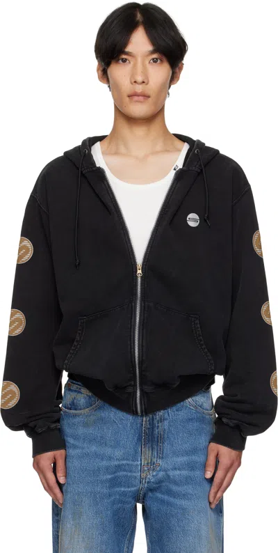 Silas Black Circular Zip Sweat Hoodie In Black