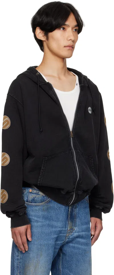 Silas Black Circular Zip Sweat Hoodie In Black