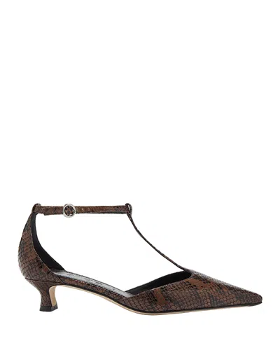 Aeyde Liz Snake Print Calf Leather Moka Shoes In Brown
